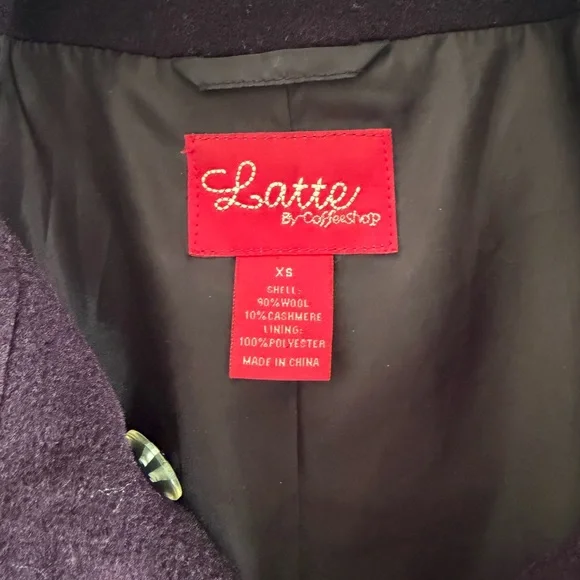 Vintage Stylish Purple Double-Breasted wool cashmere Coat adjustable Belt XS - Picture 3 of 5